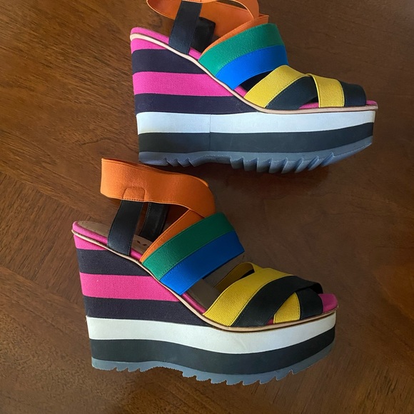 Prada multicolored bandage elastic sling-back wedge sandals - Picture 2 of 8